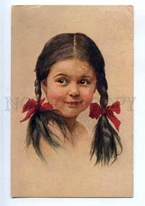 240505 Portrait of BELLE Girl w/ Red Bows Vintage postcard