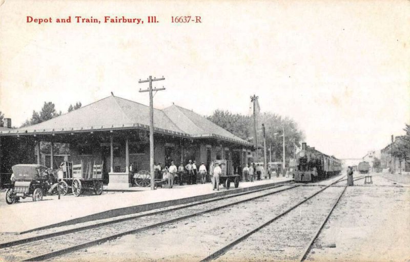 Fairbury Illinois Depot and Train antique pc DD6093