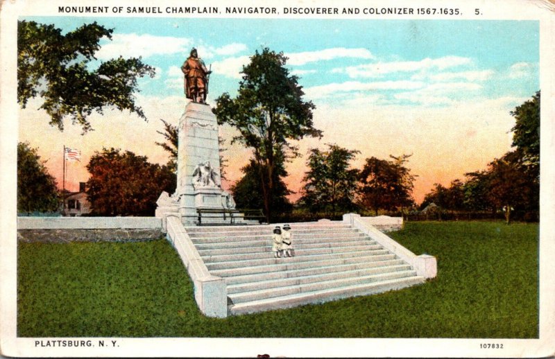 Monuments Samuel Champlain Monument Plattsburg New York 1928 Curteich