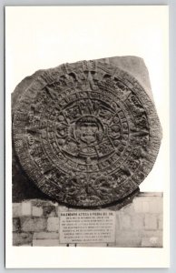 Mexico Ancient Aztec Calendar Stone Real Photo Postcard C36