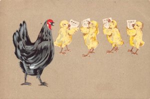 Anthropomorphic Humanized Chicks Singing Music Chicken Poultry postcard C317