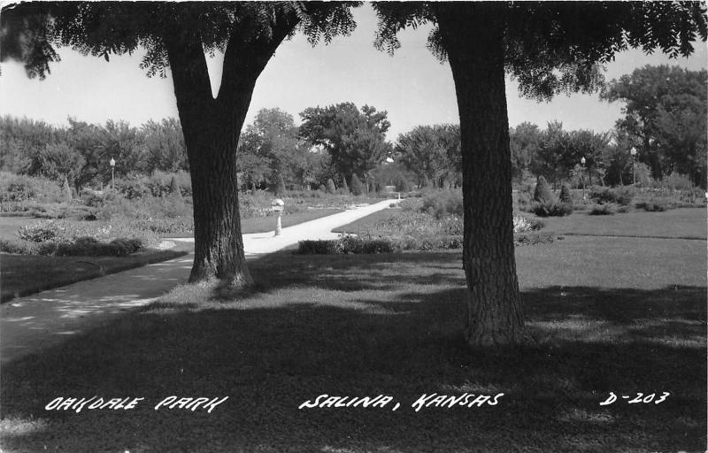 Salina Kansas~Oakdale Park Scene~Pathway-Gardens-Trees~Saline County~1940s RPPC