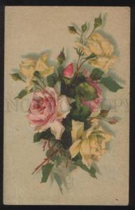 3101497 Yellow PINK ROSES Bouquet by C. KLEIN Vintage color PC