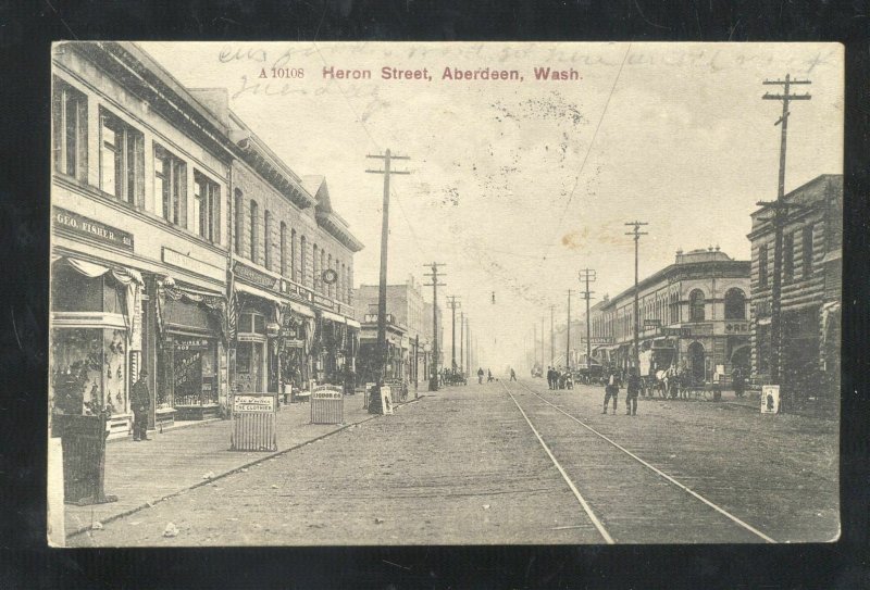 ABERDEEN WASHINGTON DOWNTOWN HERON STREET SCENE STORES VINTAGE POSTCARD