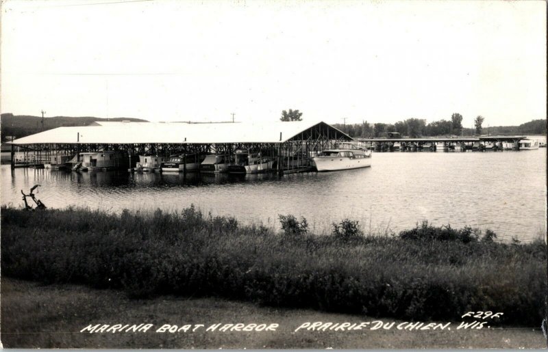 RPPC Marina Boat Harbor Prairie Du Chien WI Vintage Postcard H45