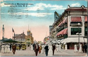 Boardwalk at Maryland Avenue, Atlantic City NJ c1917 Vintage Postcard I29