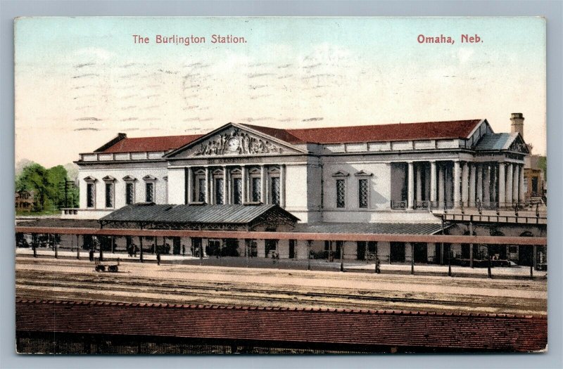 OMAHA NE BURLINGTON RAILROAD STATION RAILWAY TRAIN DEPOT ANTIQUE POSTCARD