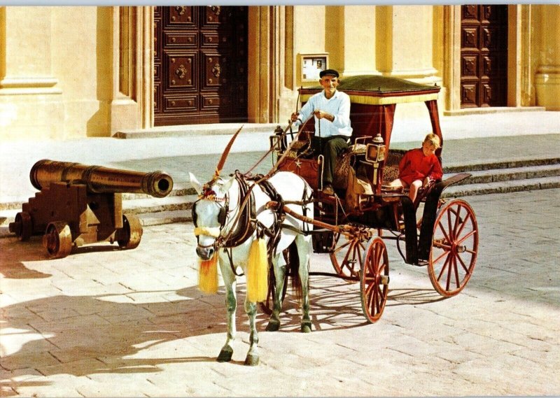 Maltese Karozzin Malta Horse Buggy Child & Old man Driver Postcard