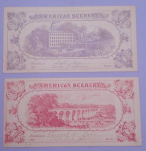 Lot of 2 1800s American Scenery Bridge Factory Reward Of Merit Cards