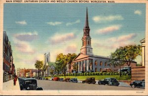 Massachusetts Worcester Main Street Unitarian Church and Wesley Church 1942