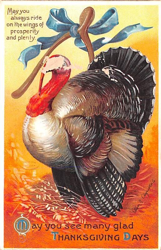 Artist Ellen Clapsaddle Thanksgiving  paint chips on front of card