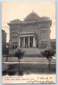 1905 Waterbury Connecticut Vintage Postcard Court House Building Entrance Posted
