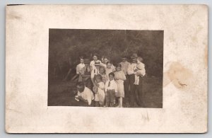 RPPC Cute Kids Children With Fathers Dad Sneaks Food Bowl Photo Postcard V26