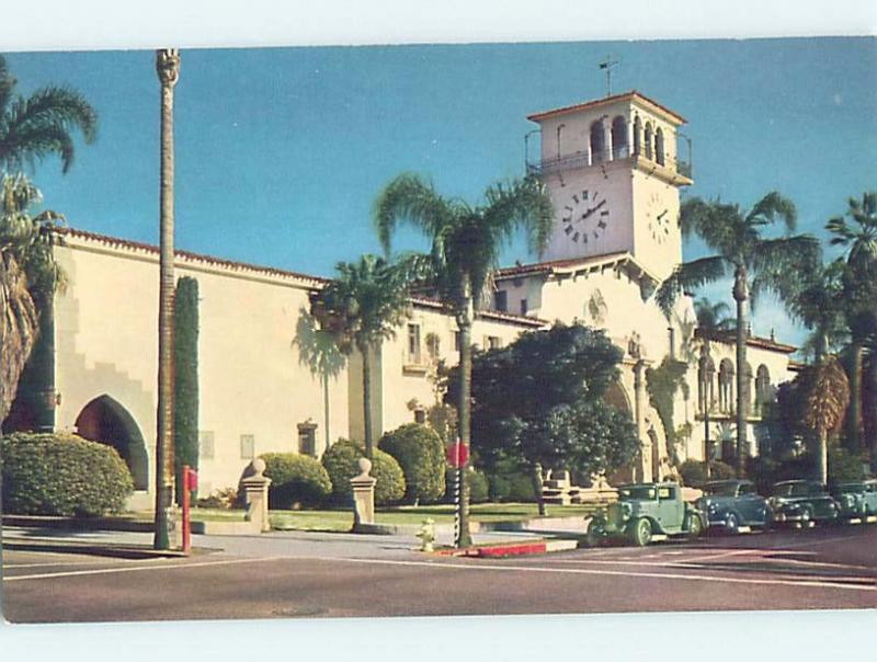 Unused 1940's OLD CARS AT COURT HOUSE Santa Barbara California CA d2493@