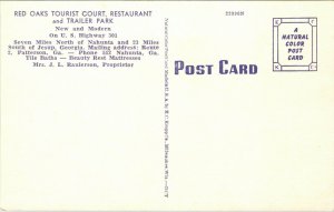 Old Vintage 1940s Red Oak Court Nahunta, GA Post Card Along Highway 301 