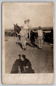 Soldiers and Horses Fort Sam Houston TX Shadow of Photographer RPPC Postcard V28