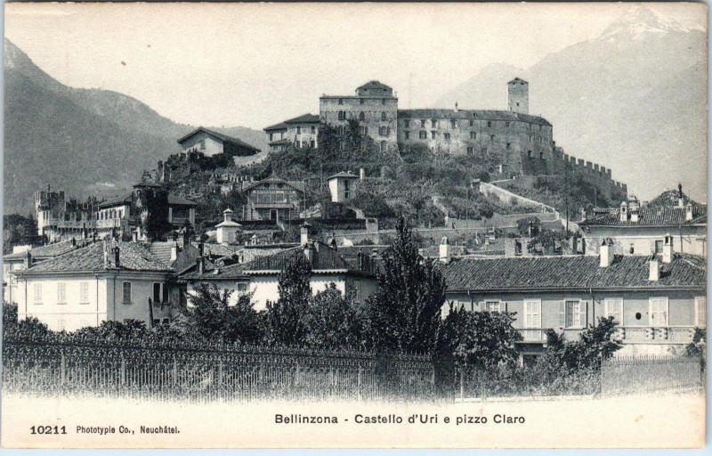 BELLINZONA, Switzerland   CASTLE & VILLAGE   c1910s  Postcard