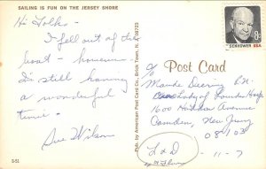 Sailing at the Jersey Shore, New Jersey Sailboats ca 1960s Vintage Postcard