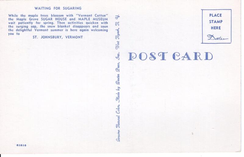 US    PC1355   WAITING FOR SUGAR, ST JOHNSBURY, VERMONT