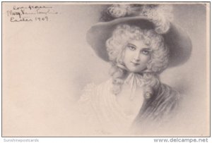 Beautiful Victorian Lady Wearing Large Hat