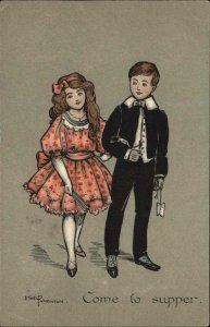 Ethel Parkinson Little Girl and Boy Vintage Fashion Fine Clothing c1910 Postcard