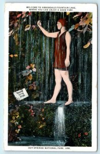 HOT SPRINGS NATIONAL PARK, AR ~ Bathing Beauty ARBORDALE FOUNTAIN LAKE  Postcard