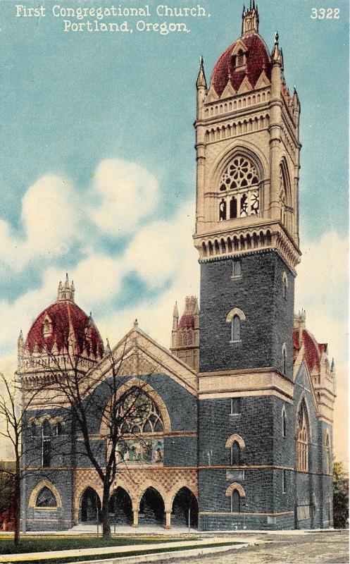 Portland Oregon~First Congregational Church~Majestic-Colorful Building~c1910 Pc