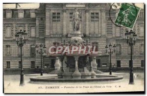 Old Postcard Evreux Fountain Place From & # 39Hotel Town