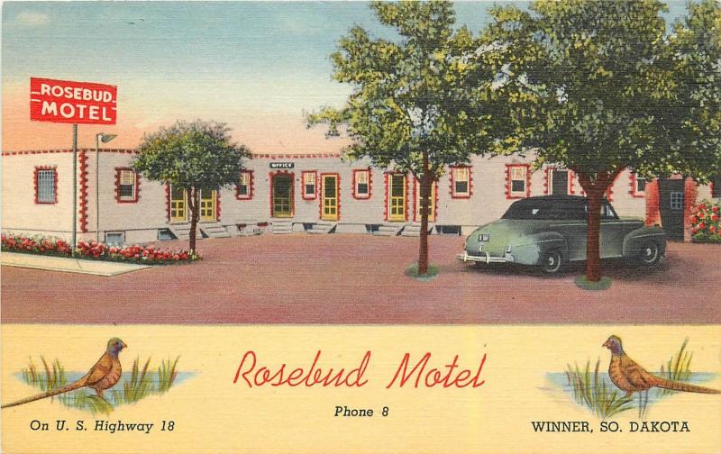 Rsebud Motel, Hwy 18, Winner, SD Linen Postcard