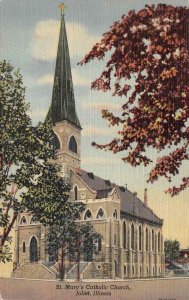 JOLIET, Illinois IL  ST MARY'S CATHOLIC CHURCH  ca1940's Curteich Linen Postcard