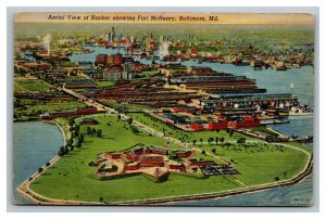 Vintage 1930's Postcard Aerial View the Harbor Fort McHenry Baltimore Maryland