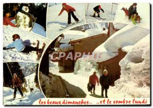 Modern Postcard The beautiful dark Sunday and Monday Kids Ski