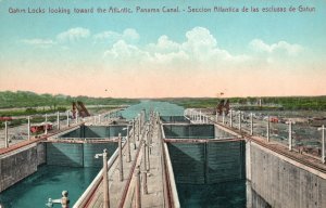 Vintage Postcard 1910's Gatun Locks looking toward the Atlantic Panama Canal