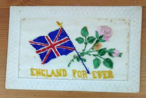 WW1 EMBROIDERED SILK POSTCARD ENGLAND FOR EVER (L1)