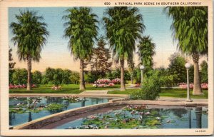 Vtg 1930's Park Scene In Southern California Los Angeles CA Linen Postcard