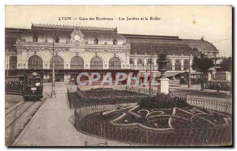 Old Postcard Lyon Brotteaux train station and Gardens Buffet