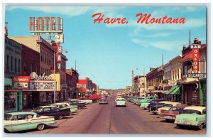 c1960 Street Looking West Highway Exterior Building Road Havre Montana Postcard