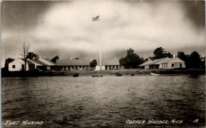 Vtg Copper Harbor MI Fort Wilkins Military Army Base RPPC 1940s Postcard