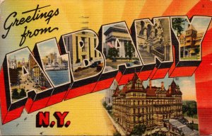 New York Greetings From Albany Large Letter Linen 1947