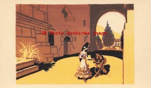 Serigraph Postcard, M.A. Sheehan, Santa Barbara California, Couple in Costume