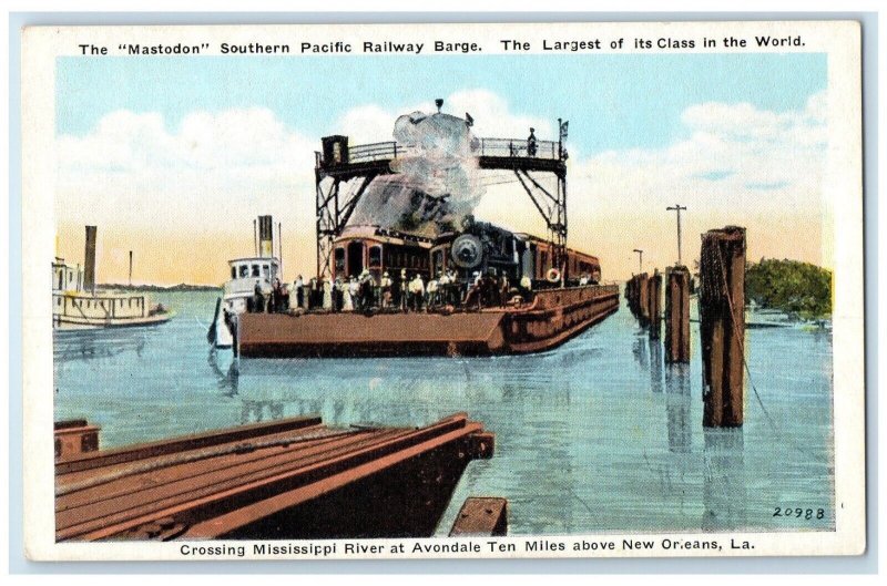 c1920 Mastodon Southern Pacific Railway Barge New Orleans Louisiana LA Postcard
