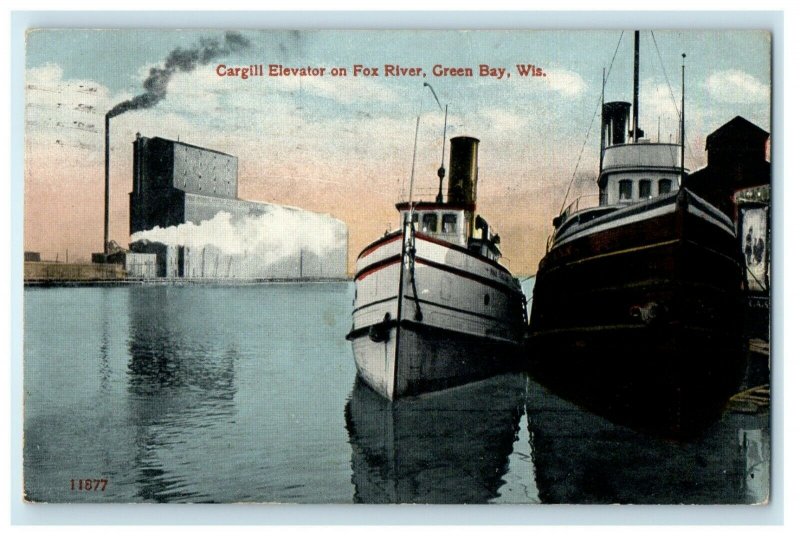 1917 Cargill Elevator On Fox River Green Bay Wisconsin WI Antique Postcard