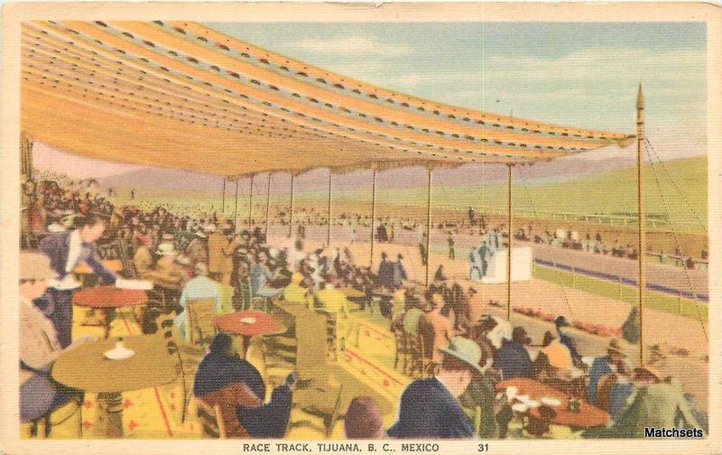 1940's Linen Horse Race Track TIJUANA BC MEXICO postcard 8098