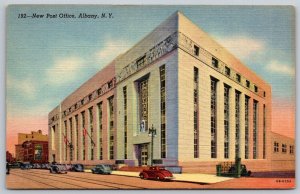 Albany New York Linen Postcard New Post Office Cars Parked  