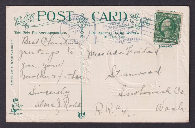 UNITED STATES, Postcard, Merry Christmas 1918