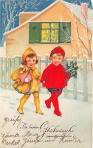 BG14654 boy and girl with flower   new year neujahr  germany