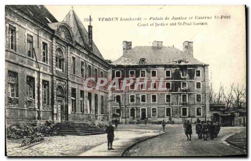 Old Postcard Army Verdun Bombard Justice Palace Barracks and St Paul