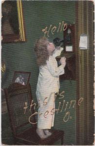 1911 CRESTLINE Ohio Postcard TELEPHONE CALL Hello THIS IS CRESTLINE