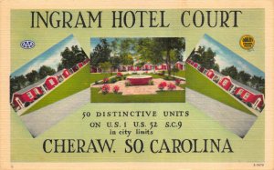 Linen Postcard Ingram Hotel Court in Cheraw, South Carolina~122321