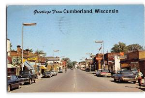 Street Scene Cars Cumberland Wisconsin 1965 postcard